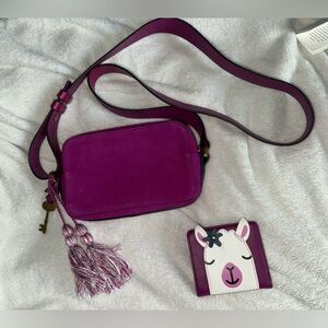 Fossil leather and suede crossbody purse and wallet